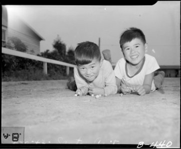 Arcadia, California. Young evacuees demonstrate Japanese-style marbles at Santa Anita Assembly cent . . . - NARA - 537054