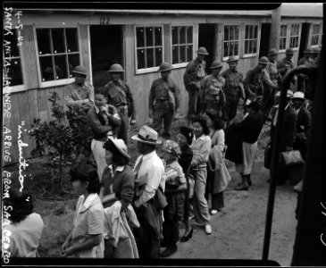 Arcadia, California. Evacuees of Japanese ancestry arriving at the Santa Anita Assembly center from . . . - NARA - 537397