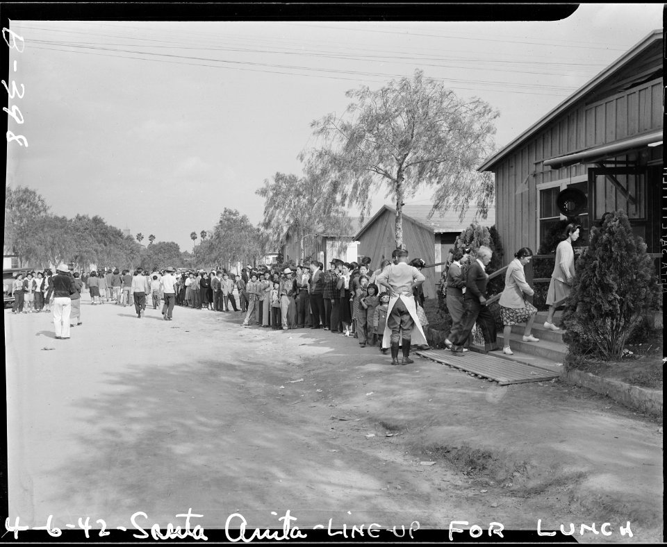 Arcadia, California. Cafeteria style assures promptness in serving meals at Santa Anita assembly ce . . . - NARA - 537027