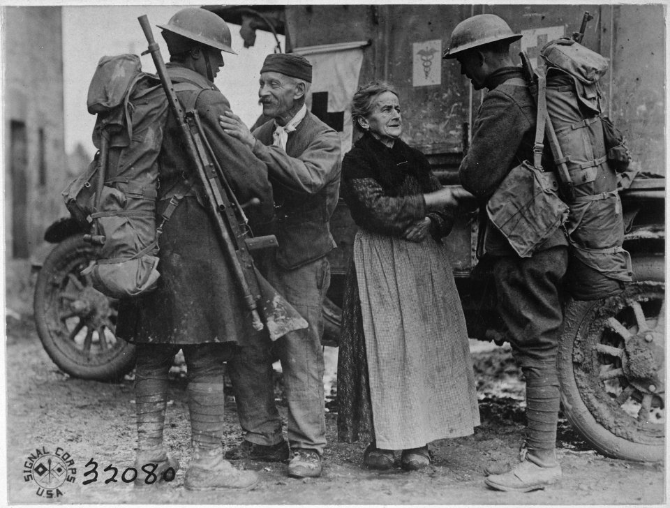 An old French couple, M. and Mme. Baloux of Brieulles-sur-Bar, France, under German occupation for four years... - NARA - 530776