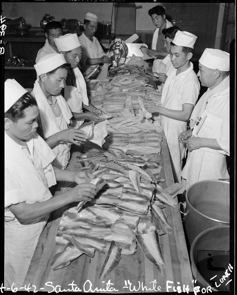 Arcadia, California. William Otani, former chef at a fashionable California resort, watches his assistants . . . - NARA - 537023