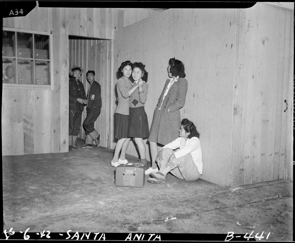 Arcadia, California. Impromptu dancing at Santa Anita assembly center for evacuees of Japanese ance . . . - NARA - 537055