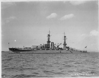Arizona (BB39) Port Bow, Underway - NARA - 5900075 - 1930