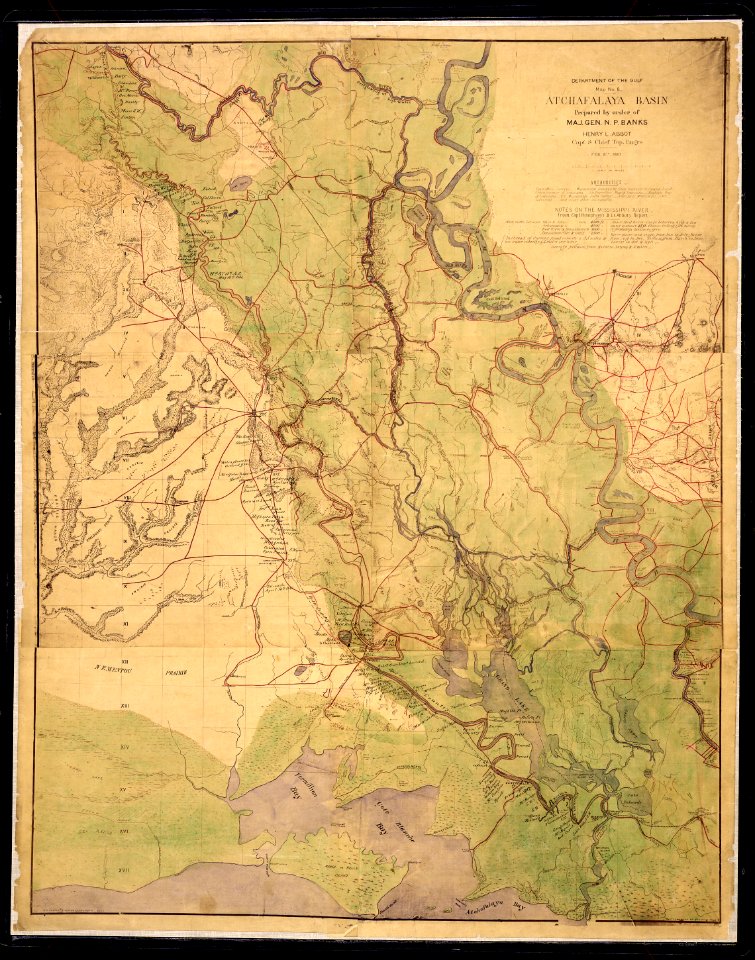 Atchafalaya Basin. Prepared by order of Maj. Gen. N. P. Banks. Henry L. Abbot, Capt. & Chief Top. Eng'rs., Feb.... - NARA - 305632