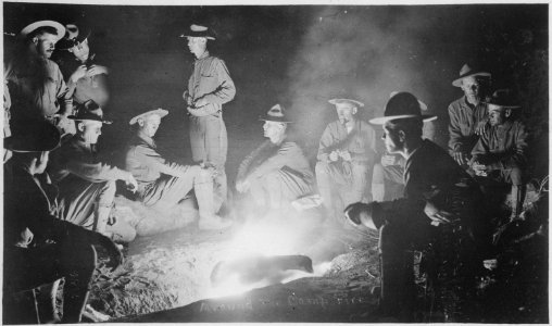 Around the camp-fire, men of Company A, 16th Infantry, San Geronimo, Mexico, May 27th, 1916. This photo was obtained by - NARA - 533143 photo