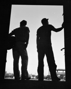 Bakersfield, California. On the Freights. (Two young men hitch-hiking on a freight.) - NARA - 532070 photo