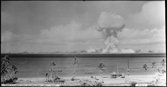 Atomic cloud during Able Day blast at Bikini. First picture of atomic shock wave - NARA - 520713