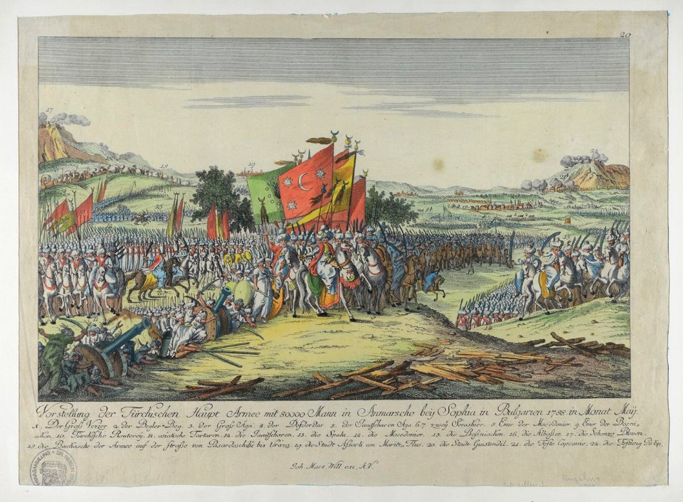 BASA-2115K-3-1-1-Vorstellung der Türckischen Haupt Armee mit 80 000 Mann in Anmarsche bey Sophia in Bulgarien 1788 in Monat May