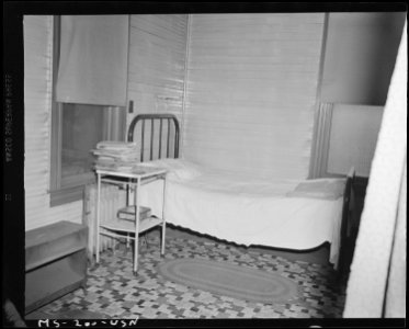 Bedroom in dispensary. Koppers Coal Division Federal ^1 Mine, Grant Town, Marion County, West Virginia. - NARA - 540321