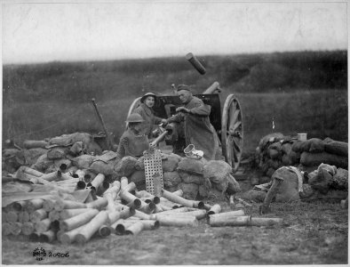 Battery C, 6th Field Artillery, fired the first shot for America on the Lorraine front. A shell case flying through... - NARA - 530744