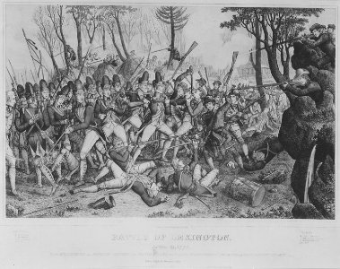 Battle of Lexington. April 19, 1775. Copy of print by John Baker, 1832., 1931 - 1932 - NARA - 532906