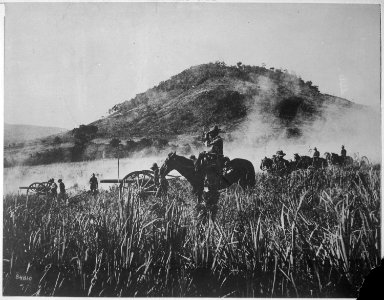 Battery B, 4th Artillery, shelling the blockhouse at Coamo, Porto Rico., 08-09-1898 - NARA - 530886