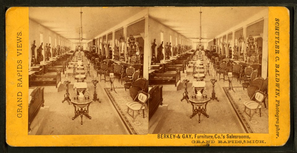 Berkey & Gay Furniture Co.'s salesrooms, Grand Rapids, Michigan, by Baldwin, Schuyler C. (Schuyler Colfax), 1823-1900