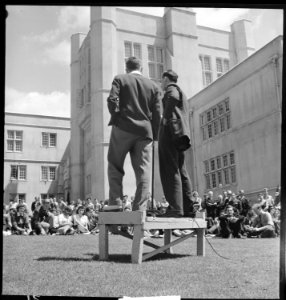 Berkeley, California. University of California Lawn Forum. Ed Howden, Chairman, and a student commenting on... - NARA - 532095 photo
