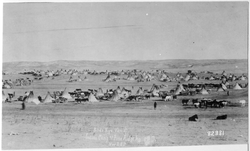 Bird's eye view of Sioux camp at Pine Ridge, South Dakota, 11-28-1890 - NARA - 530802