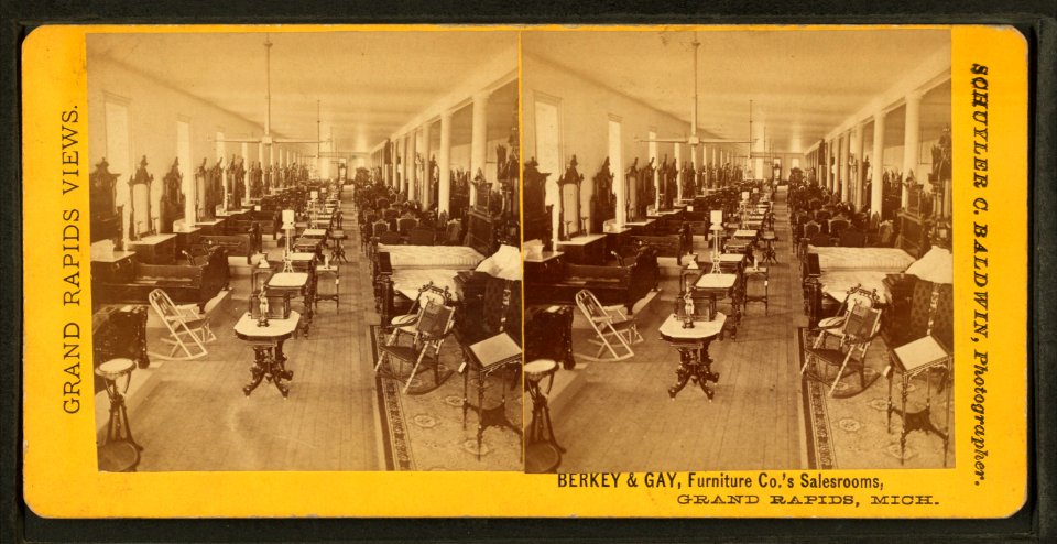 Berkey & Gay Furniture Co.'s sales rooms, Grand Rapids, Michigan, by Baldwin, Schuyler C. (Schuyler Colfax), 1823-1900