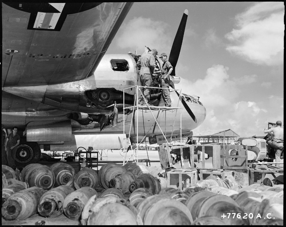 BOMBS TAKE A BACK SEAT - MECHANICS COME FIRST. The No. 1 job of the Superfort units in the Far East Air Forces, is... - NARA - 542203