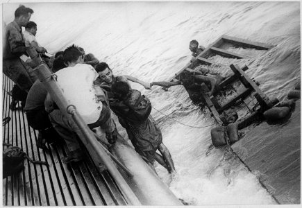 British and Australian survivors rescued by the USS SEALION on Second War Patrol. - NARA - 520661