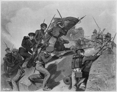 Battle of Churubusco-Capture of the Tte de Pont. August 1847. Copy of engraving by Phillibrown after Alonzo Chappel, pub - NARA - 531097
