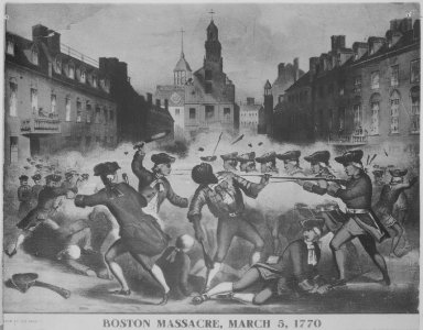 Boston Massacre, March 5, 1770. Copy of chromolithograph by John Bufford after William L. Champney, circa 1856., ca. 193 - NARA - 518263