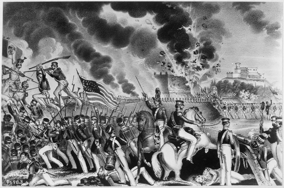 Battle of Molino del Rey, Fought September 8th 1847. Blowing up the Foundry by the Victorious American Army under Genera - NARA - 531094