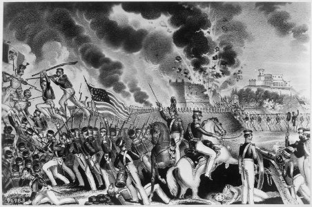 Battle of Molino del Rey, Fought September 8th 1847. Blowing up the Foundry by the Victorious American Army under Genera - NARA - 531094