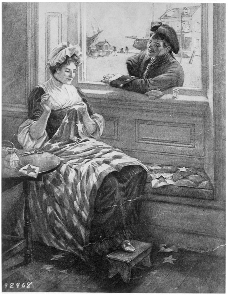 Betsy Ross making the first flag, 1776 (according to legend). Copy of painting attributed to Frank McKernan., ca. 1900 - - NARA - 530982
