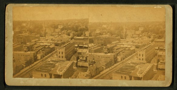 Bird's view of the city, Des Moines, Iowa, by Everett, James E., 1834-
