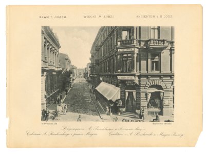 Bronisław Wilkoszewski, „Widoki m. Łodzi” – Cukiernia A. Roszkowskiego i pasaż Meyera