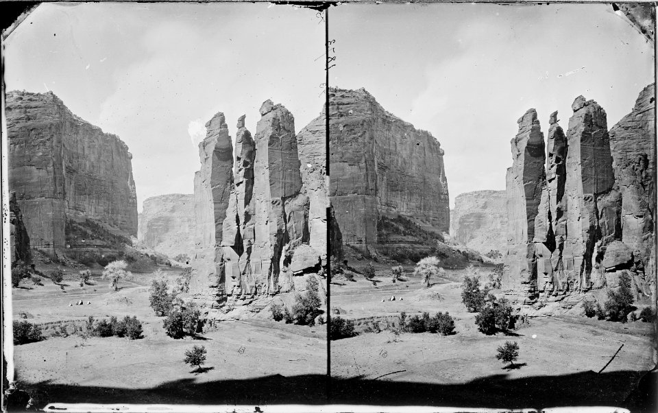 Camp Beauty Canyon De Chelle walls 1200 feet high, Arizona. 1873 - NARA - 519736