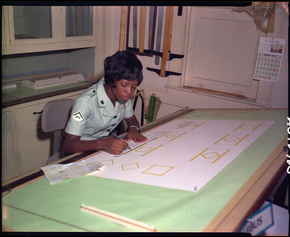 Camp Lejeune, North Carolina. Lance Corporal Norma J. Buffin works as an illustrator at Camp Lejeune's training aids... - NARA - 532469