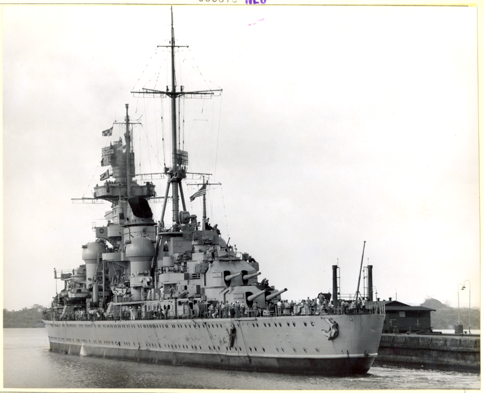 Captured German Cruiser PRINZ EUGEN transiting the Gatun Locks. - NARA - 80-G-365075