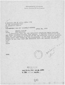 Cable from Donald Rumsfeld, Assistant to the President for White House Operations, to Graham Martin, Ambassador to... - NARA - 186725