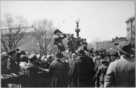 Charlie Chaplin, comedy star of the movies, making his first speech for the third Liberty Loan in front of the State, - NARA - 530715