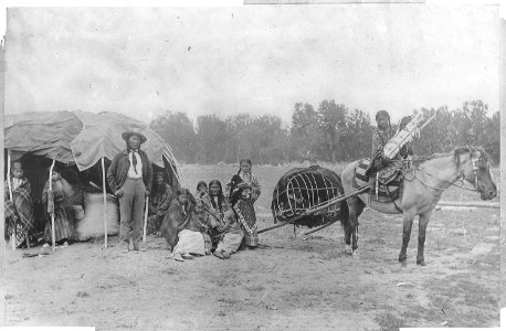 Cheyenne, Stump Horn and family showing Horse Travois (see Bull.77, pl 14). - NARA - 523855