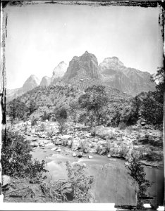 Castle Domes, Peaks from Sun Mountain to East Temple, Zion National Park. Old No. 93. R.T. Evans. Similar view to No.... - NARA - 517749 photo