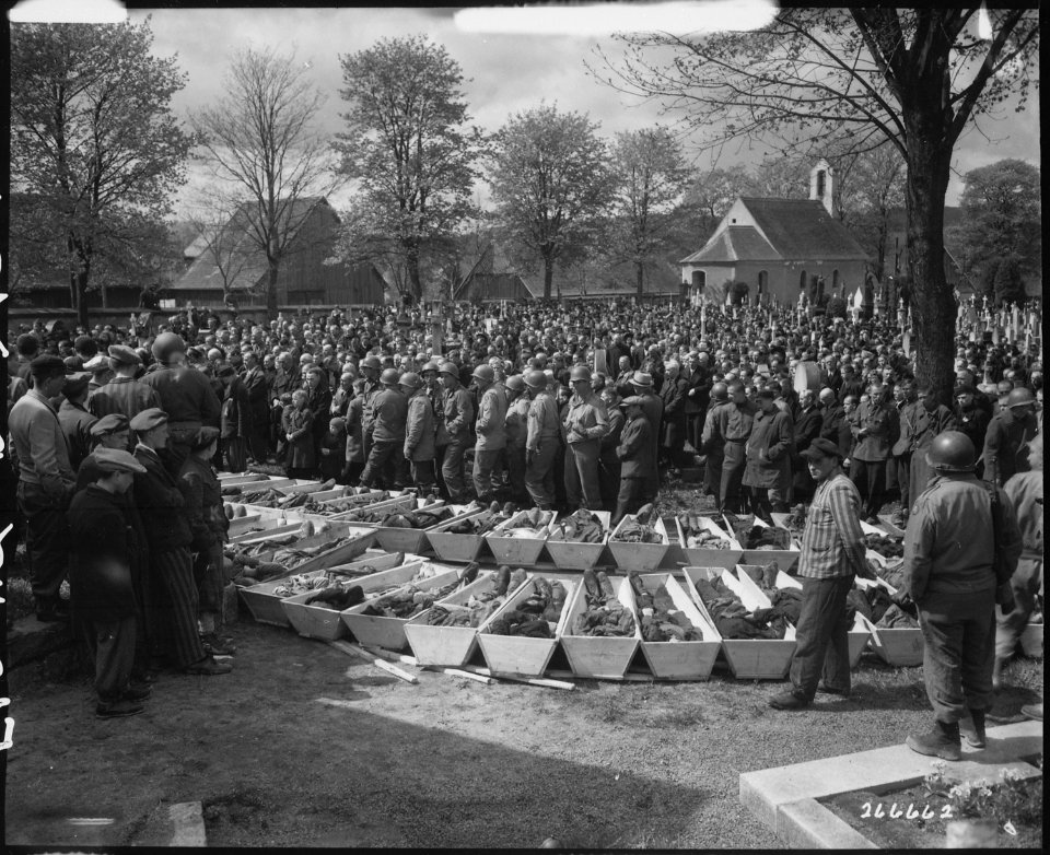 Chaplains of the U.S. Third Army conduct burial services for the 120 Russian and Polish Jews, victims of SS troopers'... - NARA - 531347