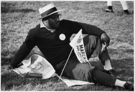 Civil Rights March on Washington, D.C. (A male marcher relaxing.) - NARA - 542026