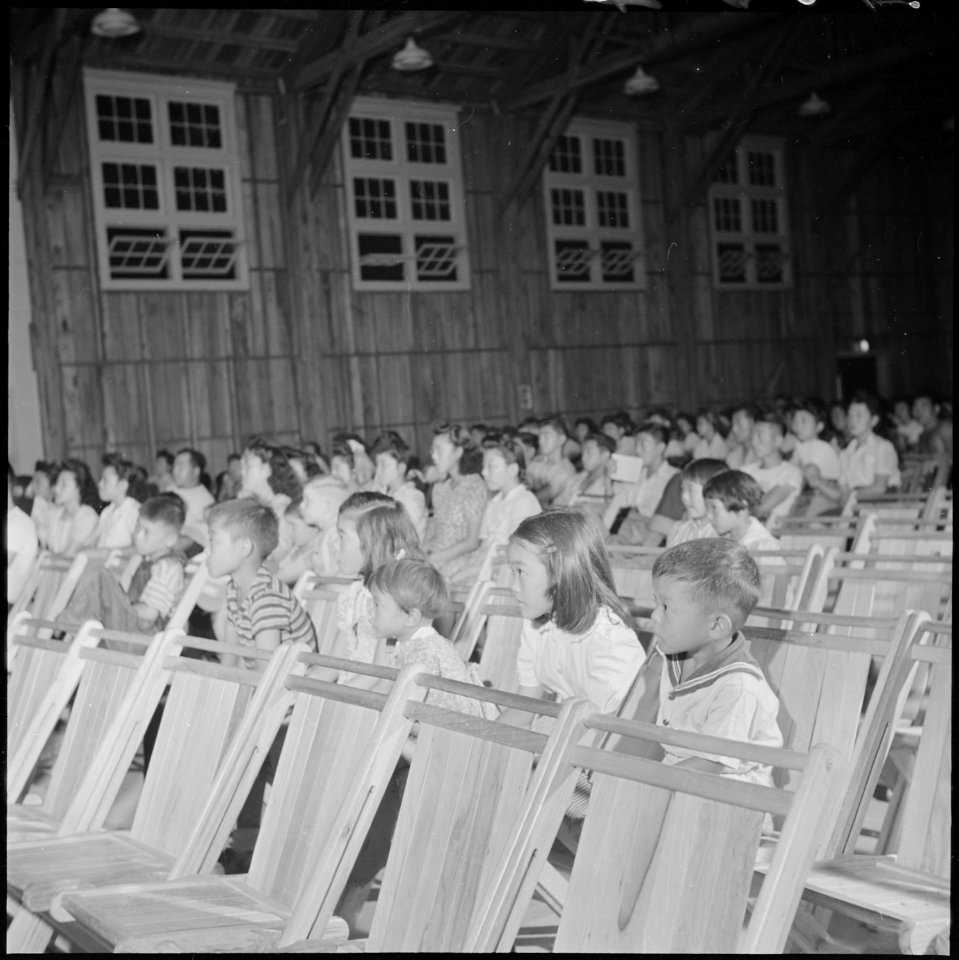 Closing of the Jerome Relocation Center, Denson, Arkansas. A group of interested youngsters view th . . . - NARA - 539785
