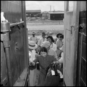 Closing of the Jerome Relocation Center, Denson, Arkansas. An Issei woman carrying her personal bel . . . - NARA - 539788