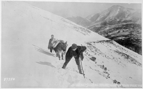 Climbing Pike's Peak, Colorado, in winter, rounding Windy Point, ca. 1890 - NARA - 530908