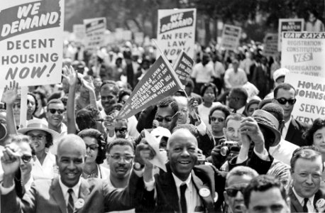 Civil Rights March on Washington, D.C. (Leaders of the march leading marchers down the street.) - NARA - 542003 photo