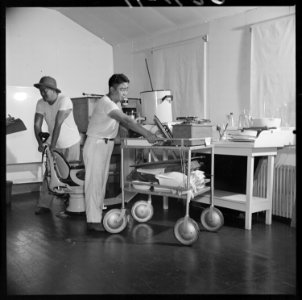 Closing of the Jerome Relocation Center, Denson, Arkansas. Hospital equipment being assembled in on . . . - NARA - 539635