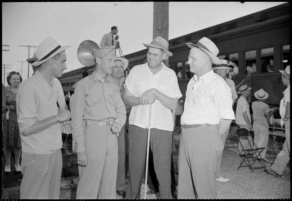 Closing of the Jerome Relocation Center, Denson, Arkansas. Left to right, R. A. Walling, Transporta . . . - NARA - 539750