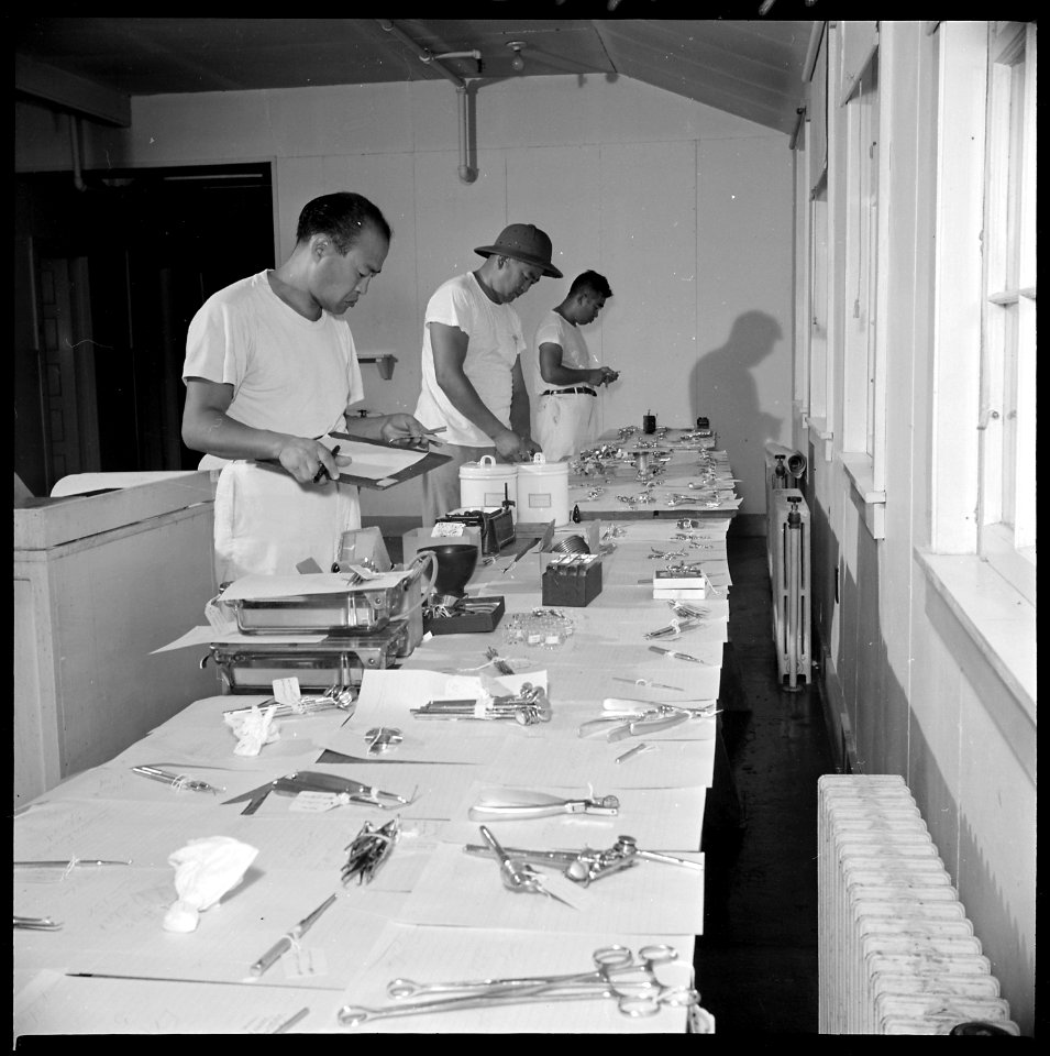Closing of the Jerome Relocation Center, Denson, Arkansas. Dental and surgical instruments are here . . . - NARA - 539634