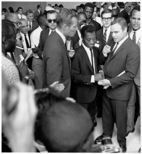 Civil Rights March on Washington, D.C. (Author James Baldwin with actors Marlon Brando and Charlton Heston.) - NARA - 542051