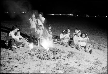 Closing of the Jerome Relocation Center, Denson, Arkansas. Farewell wiener roast held in one of the . . . - NARA - 539814