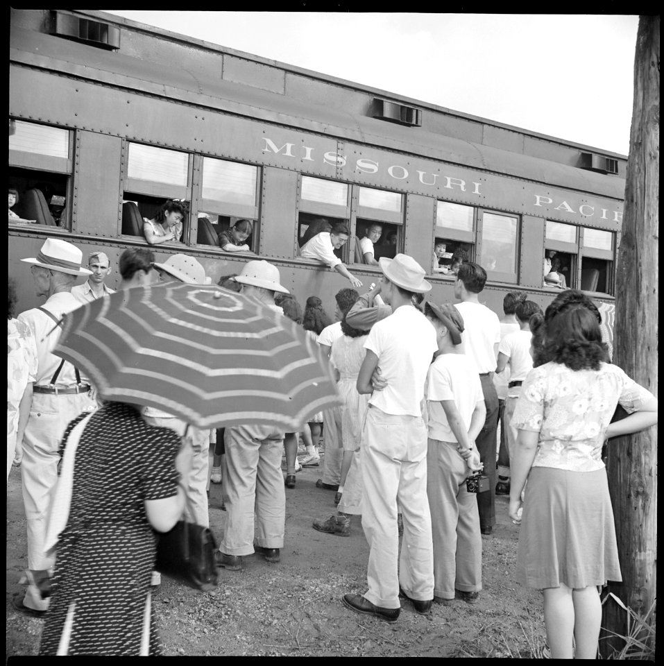 Closing of the Jerome Relocation Center, Denson, Arkansas. Scene at the tracks as the June 19th tra . . . - NARA - 539661