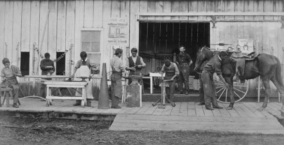 Class in blacksmithing, Forest Grove School, Oregon, 1882 - NARA - 519138 (cropped)