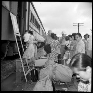 Closing of the Jerome Relocation Center, Denson, Arkansas. In the movement of Jerome residents to o . . . - NARA - 539652 photo